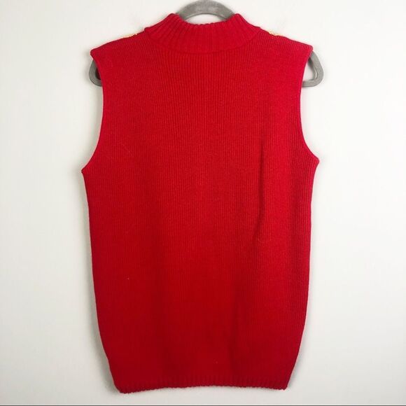 FOCUS USA | Vintage Sweater Set Red Gold Embellished Sleeveless Top & Cardigan - Picture 11 of 12